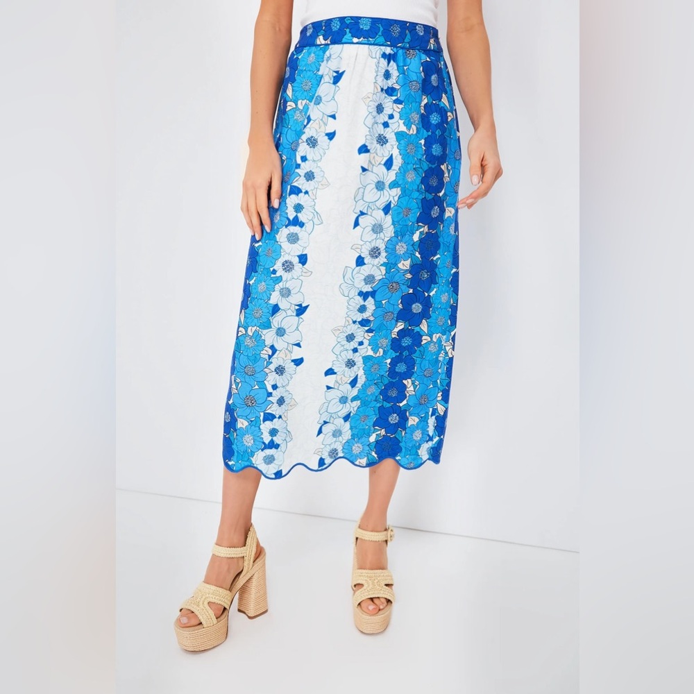 Blue Flower Stripes midi Skirt… ONLY SKIRT
